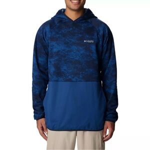 NEW Columbia Men Long-Sleeve PFG Super Terminal Fleece Hoodie Blue Camo Carbon
